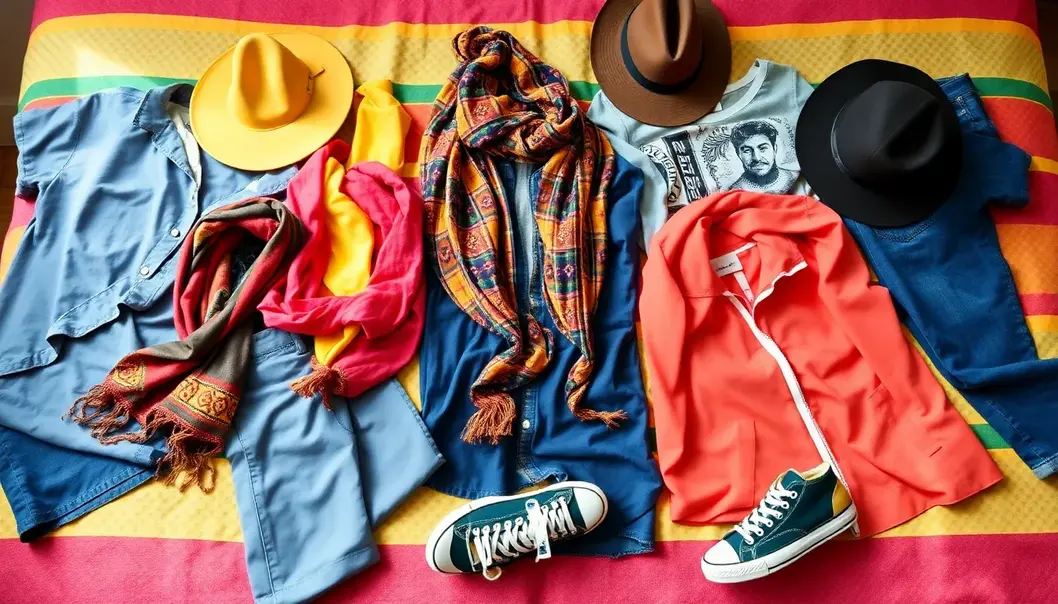 A snapshot of essential clothing pieces for a vibrant weekend wardrobe.