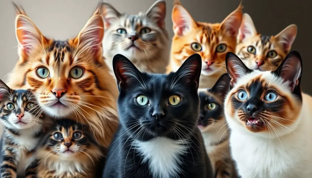 A collage of various American cat breeds, showcasing their unique traits and personalities.