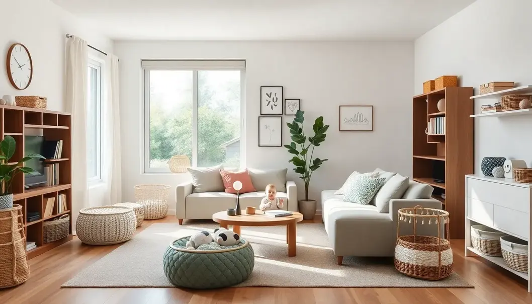 A living room full of soft textures and warm colors.