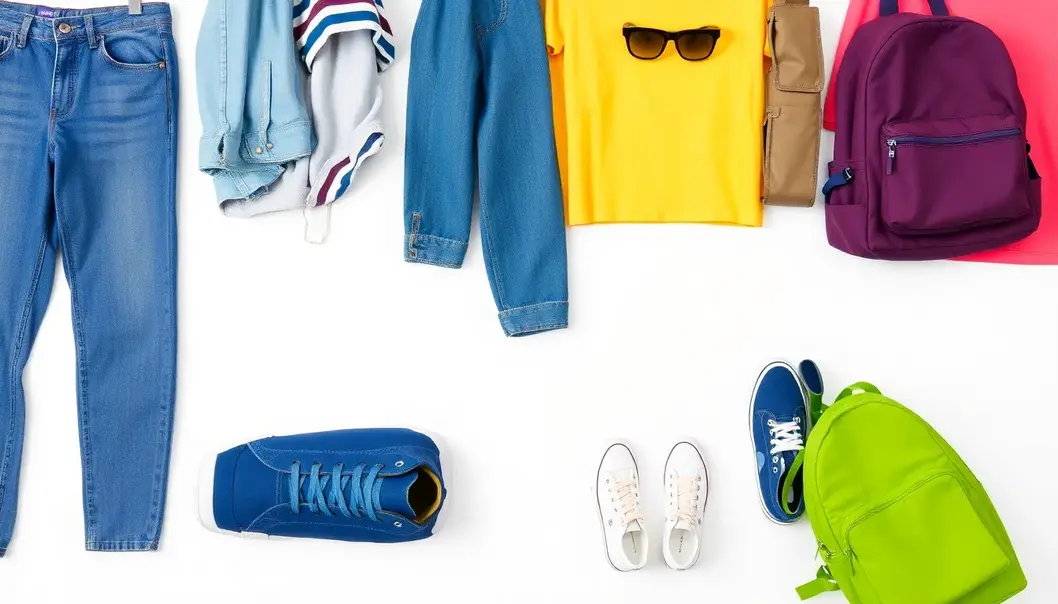 A snapshot of essential clothing pieces for a vibrant weekend wardrobe.