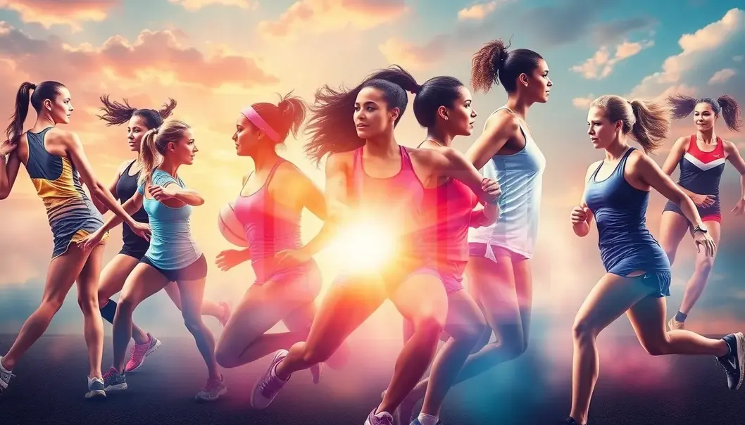 A diverse group of female athletes depicted in a collage, symbolizing unity and strength.